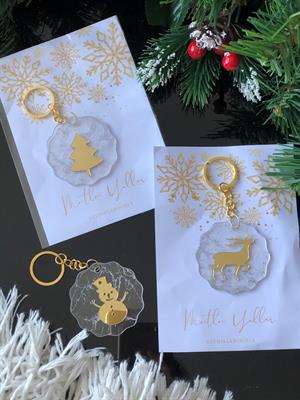 12 Adet Yılbaşı Hediyesi Çam Ağacı Geyik Kardan Adam Figürlü Anahtarlık Ve Kartı Yeni Yıl Hediyesi