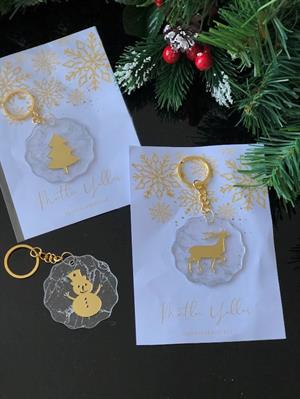 12 Adet Yılbaşı Hediyesi Çam Ağacı Geyik Kardan Adam Figürlü Anahtarlık Ve Kartı Yeni Yıl Hediyesi