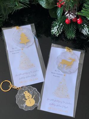 12 Adet Yılbaşı Hediyesi Çam Ağacı Geyik Kardan Adam Figürlü Anahtarlık Ve Kartı Yeni Yıl Hediyesi