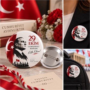 29 Ekim Cumhuriyet Bayramı Rozeti 25 Adet – Okul Etkinliği 10 Kasım Atatürkü Anma Rozeti 44mm iğneli