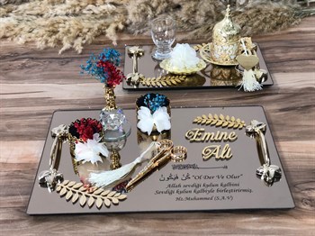 2'li Nişan Tepsisi Tüylüklü - Gümüş