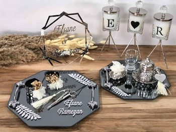 5 Parça Ekonomik Tepsi Seti - Gümüş, Zümrüt Yeşili