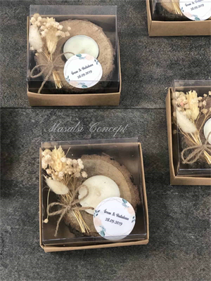 Asetat Kutulu Söz Hediyesi Kına Hatırası Nişan Hediyesi Nikah Şekeri Kütük Mum Nikah Hatırası 