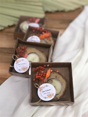 Asetat Kutulu Söz Hediyesi Kına Hatırası Nişan Hediyesi Nikah Şekeri Kütük Mum Nikah Hatırası 