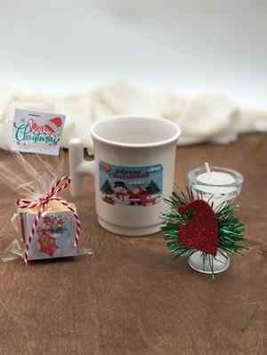 Baskılı 5 Adet Madlen,Kupa ve yılbaşı süslü mum Yılbaşı Setleri ve Sürpriz Yılbaşı Hediyesi