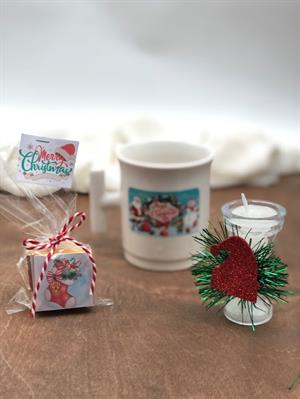 Baskılı 5 Adet Madlen,Kupa ve yılbaşı süslü mum Yılbaşı Setleri ve Sürpriz Yılbaşı Hediyesi