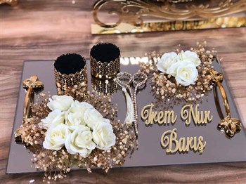 Cipso süslemeli nişan tepsisi - Gümüş