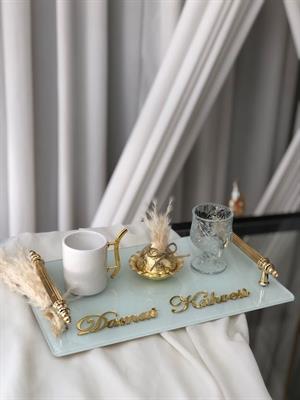 Demet Süslemeli Damat Kahve tepsisi Üzerindekiler dahildir