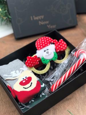 happy new year baskılı özel kutuda pamuk çorak yılbaşı özel gözlük ve baston şeker