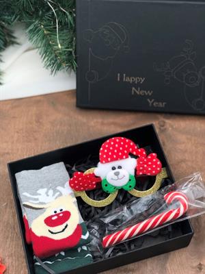 happy new year baskılı özel kutuda pamuk çorak yılbaşı özel gözlük ve baston şeker