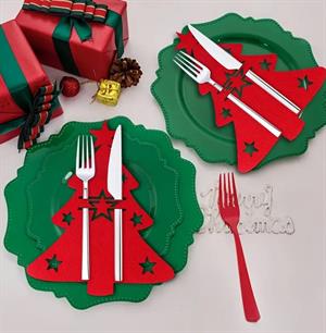 Kırmızı 6 Adet Dekoratif  Kaşıklık - Yılbaşı Dekor Sofra Hazırlık