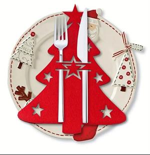 Kırmızı 6 Adet Dekoratif  Kaşıklık - Yılbaşı Dekor Sofra Hazırlık