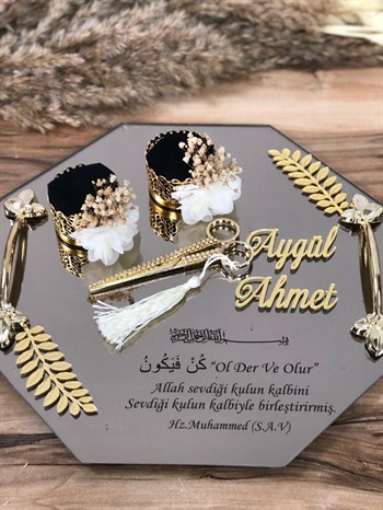 Lazer Kazımalı Söz-Nişan Tepsisi - Gümüş