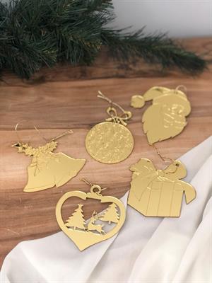 Lüks Gold pleksi 5 adet özel Yılbaşı figürlü çam ağacı süsü5  adet karışık set 