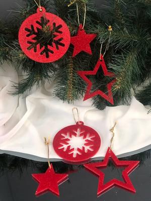 Lüks Gold pleksi 6 adet özel Yılbaşı figürlü çam ağacı süsü 6  adet karışık set 