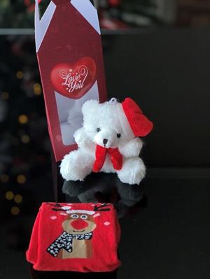 Özel Kutuda Yılbaşı Hediyesi Ayıcık Anahtarlık Yılbaşı Temalı Çorap (çorap Deseni Karışık Yollanır)