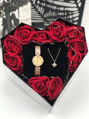 Prizma Kapaklı Ledli Kalp Kutuda Gül Süslemeli 14 Şubat Sevgililer Günü Sevgiliye Hediye Seti