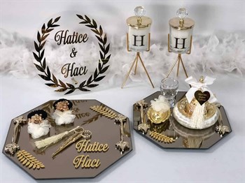 Sekizgen Nişan Tepsi Seti - Gümüş