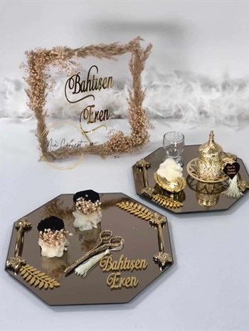 Süslü İsimlikli Tepsi Takımı - Gümüş