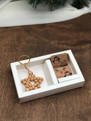 yılbaş sevgiliye hediye ahşap boncuk anahtarlık ve baskılı 3 adet madlen