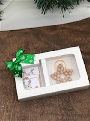 yılbaşı baskılı 3 madlen ve ahşap boncuk anahtarlık yeni yıl hediyesi