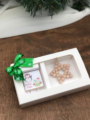 yılbaşı baskılı 3 madlen ve ahşap boncuk anahtarlık yeni yıl hediyesi