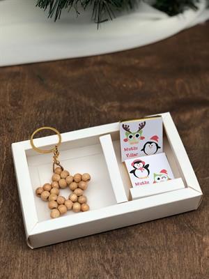 yılbaşı baskılı 3 madlen ve ahşap boncuk anahtarlık yeni yıl hediyesi