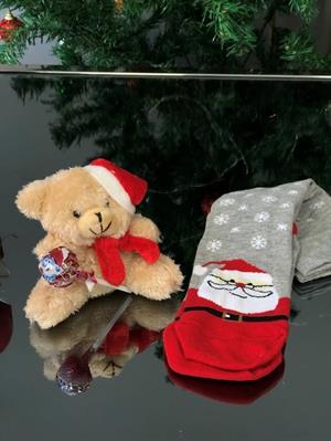 Yılbaşı Hediyesi Ayıcık Lolipop Şekerli Anahtarlık Ve Baskılı Çorap Karışık Desendir.