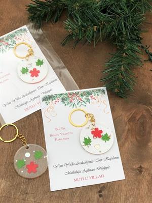 Yılbaşı hediyesi kırmızı Yeşil desenli ve kartı Yeni Yıl Hediyesi 1 Adet Yılbaşı özel hediyesi