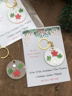 Yılbaşı hediyesi kırmızı Yeşil desenli ve kartı Yeni Yıl Hediyesi 1 Adet Yılbaşı özel hediyesi