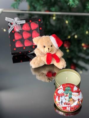 Yılbaşı Hediyesi Kutuda Kalpli Çikolata Ayıcık Anahtarlık Yeni Yıl Temalı Mum Sevgiliye Arkadaşa