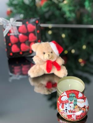 Yılbaşı Hediyesi Kutuda Kalpli Çikolata Ayıcık Anahtarlık Yeni Yıl Temalı Mum Sevgiliye Arkadaşa