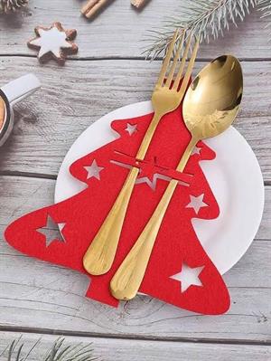 Yılbaşı Sofralarına Hazırlık 6 adet kırmızı Yılbaşı Seti Dekoratif Kaşıklık 