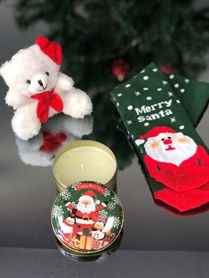 Yılbaşı Temalı Metal Kutu Mum, Çorap Ve lolipop şekerli Sevimli Anahtarlık Yeni Yıl Yılbaşı Hediyesi