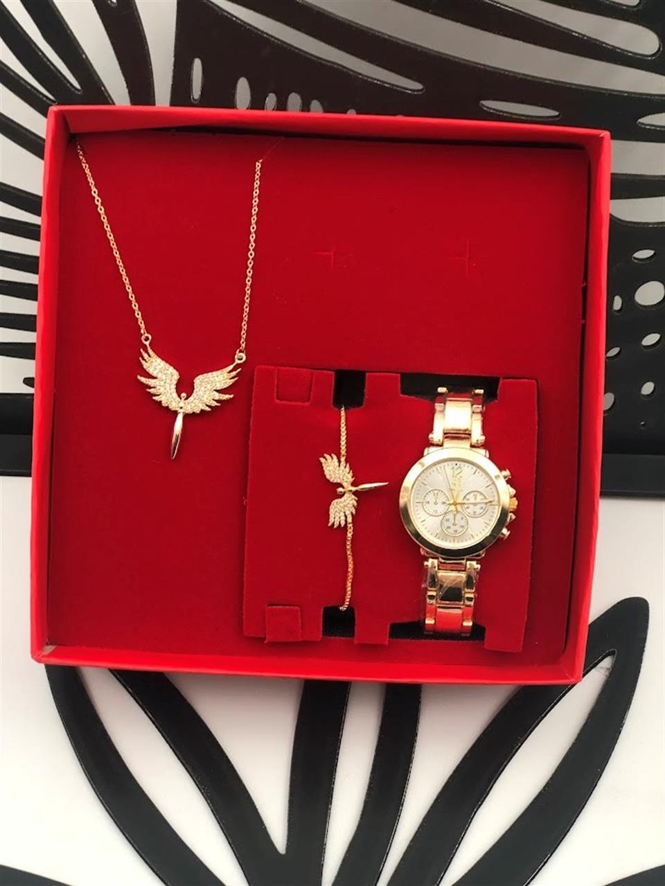 Bileklik, zirkon kolye Kadın Kol Saati metal kordonlu Özel Kutusunda doğum  günü hediyesi saat seti