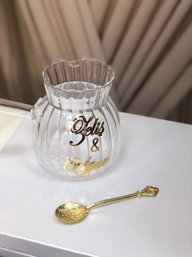 İsimli Cezve Baskılı Cezve Kişiye Özel Cezve Nişan Damat Cezvesi Söz Cezvesi,Cam Cezve