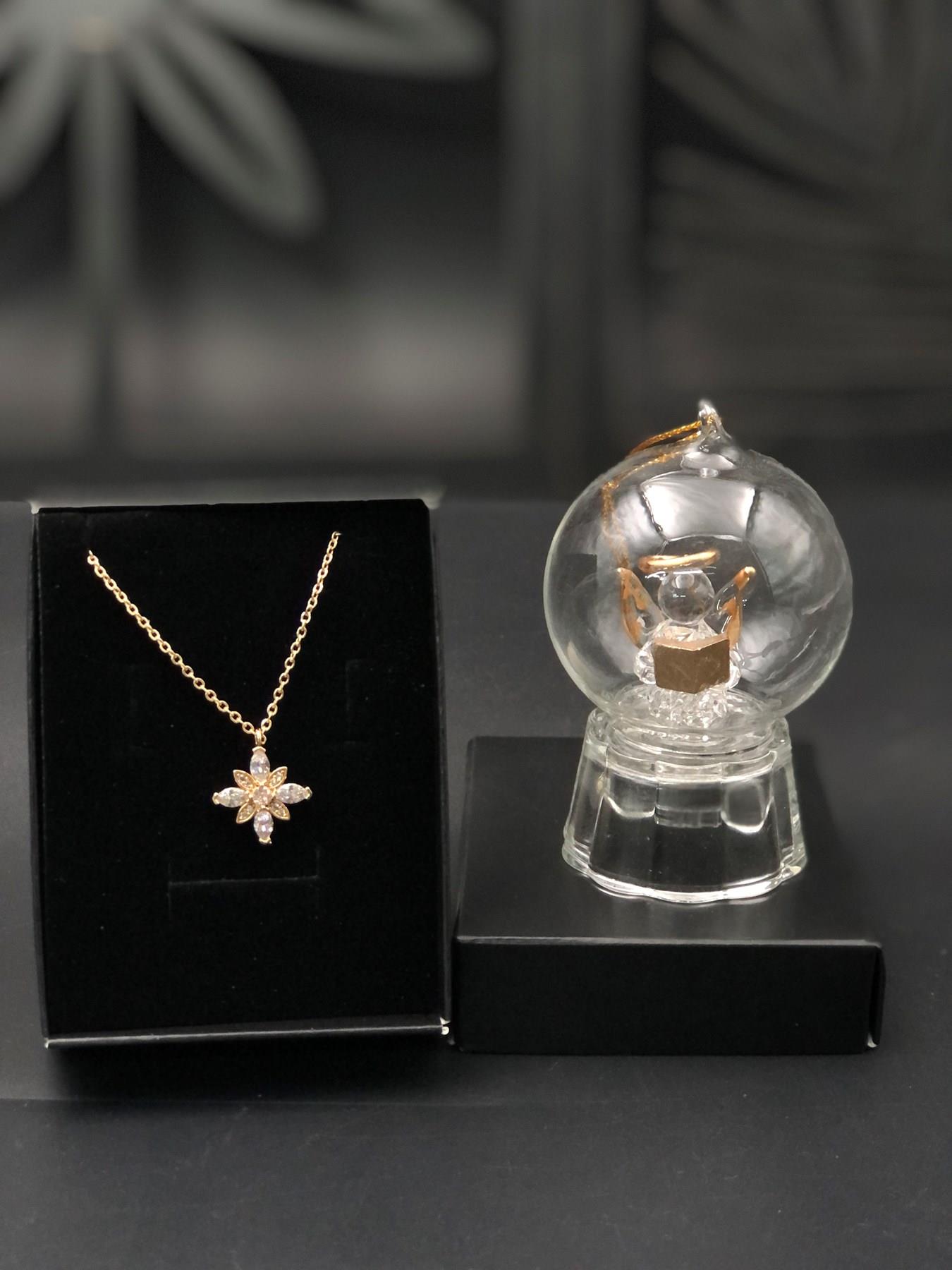 Sevgiliye Sevgililer Günü Hediyesi 14 Şubat Eşe Anneye Işıklı Melek Küre, Muhteşem Kolye Hediye Seti