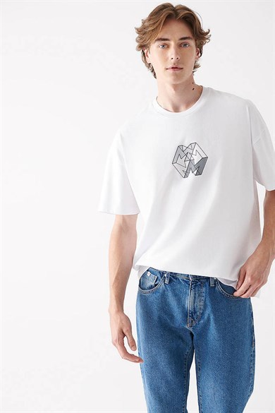 Mavi M0611066-620-22K M Logo Baskılı Tişört Beyaz Erkek T-Shirt BEYAZ