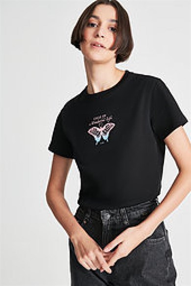 Mavi M1610275-900 Kadın T-shirt Siyah
