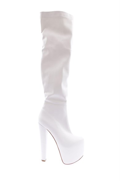 Meshure 6k8000 Bayan Gizli Platform Yüksek Topuk Çizme Beyaz Cilt