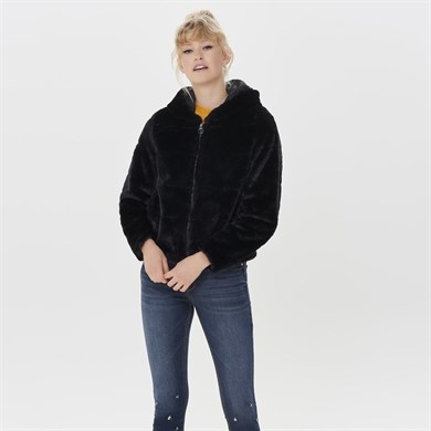 Only 15156560 Onlchrıs Fur  Hooded Jacket Cc Otw Kadın Mont Kaban Black