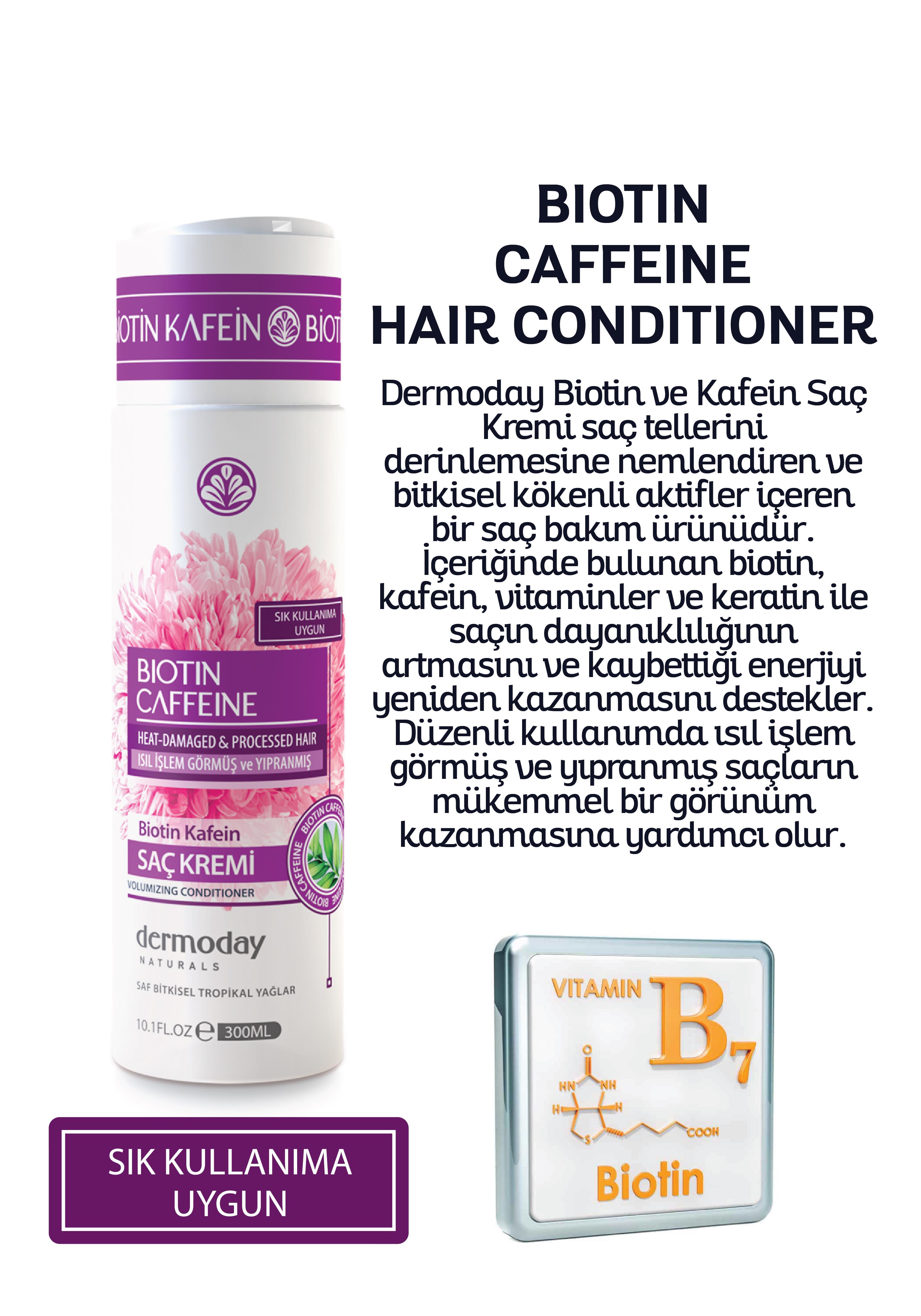 Dermoday Biotin Kafein Saç Kremi (Conditioner) - Isıl İşlem Görmüş ve Yıpranmış Saçlar