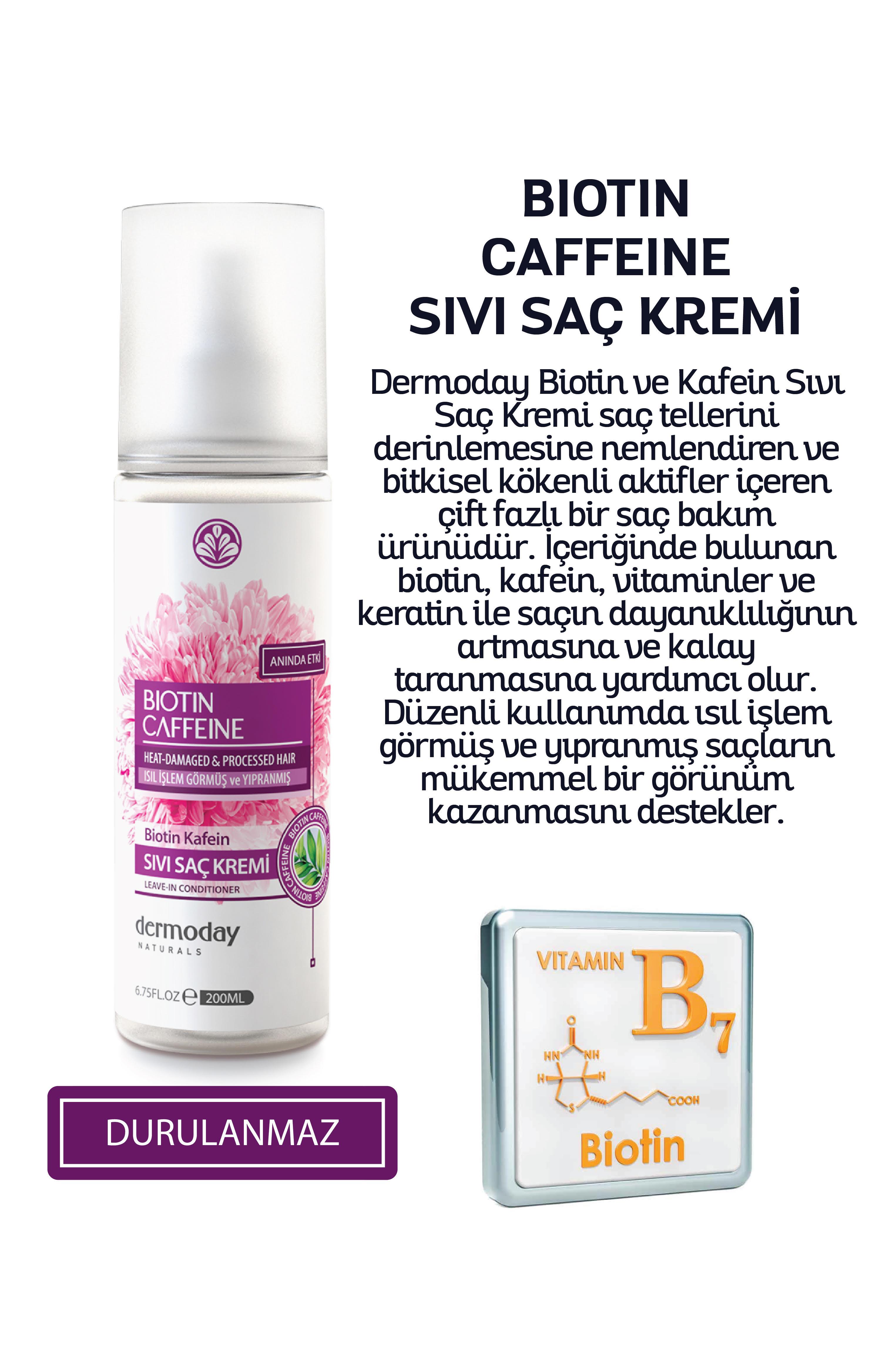 Dermoday Biotin Kafein Sıvı Saç Kremi - Isıl İşlem Görmüş ve Yıpranmış Saçlar