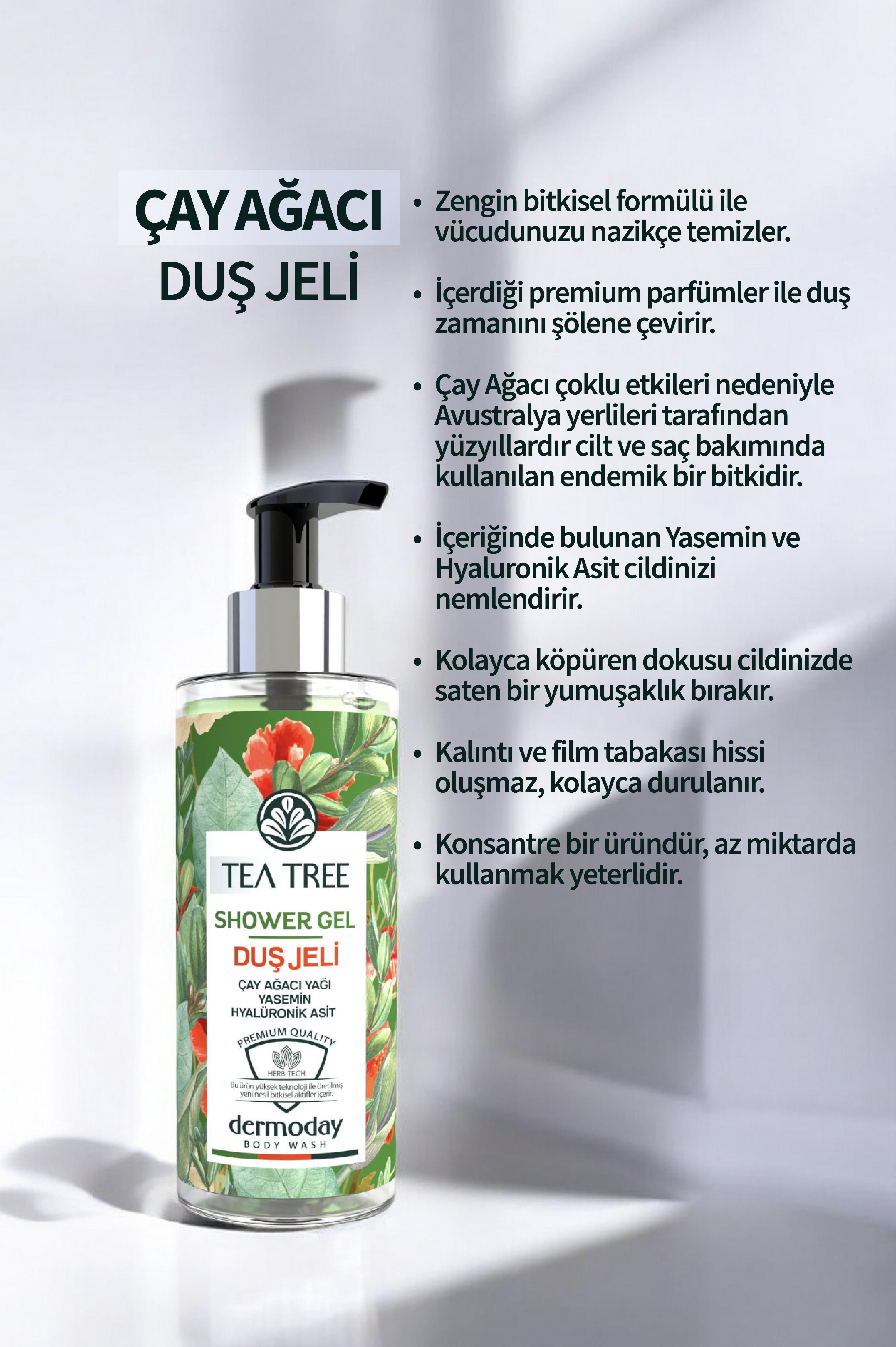 Dermoday Premium Duş Jeli - Çay Ağacı Yağı Yasemin Hyalüronik Asit