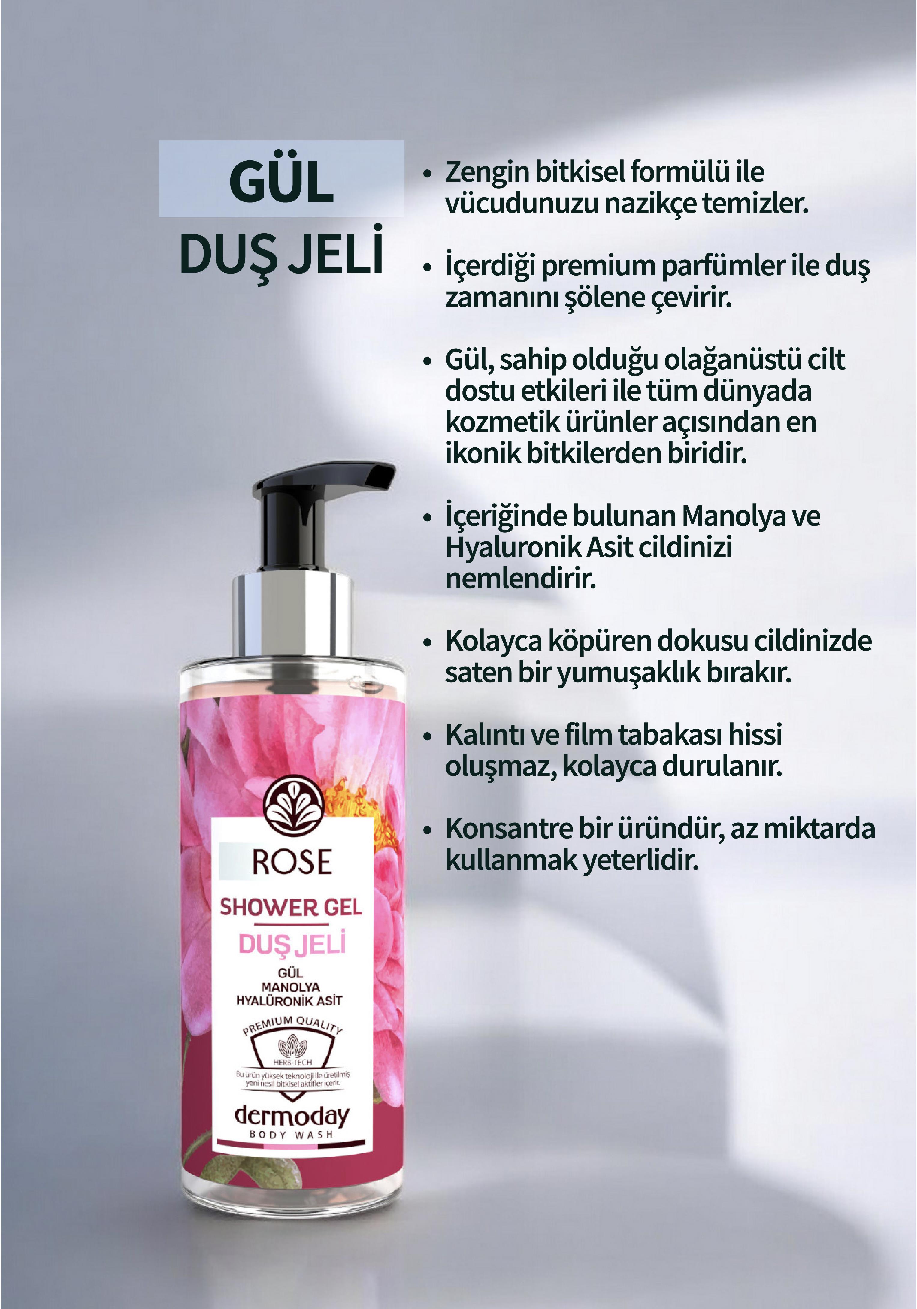 Dermoday Premium Duş Jeli - Gül Manolya Hyalüronik Asit 
