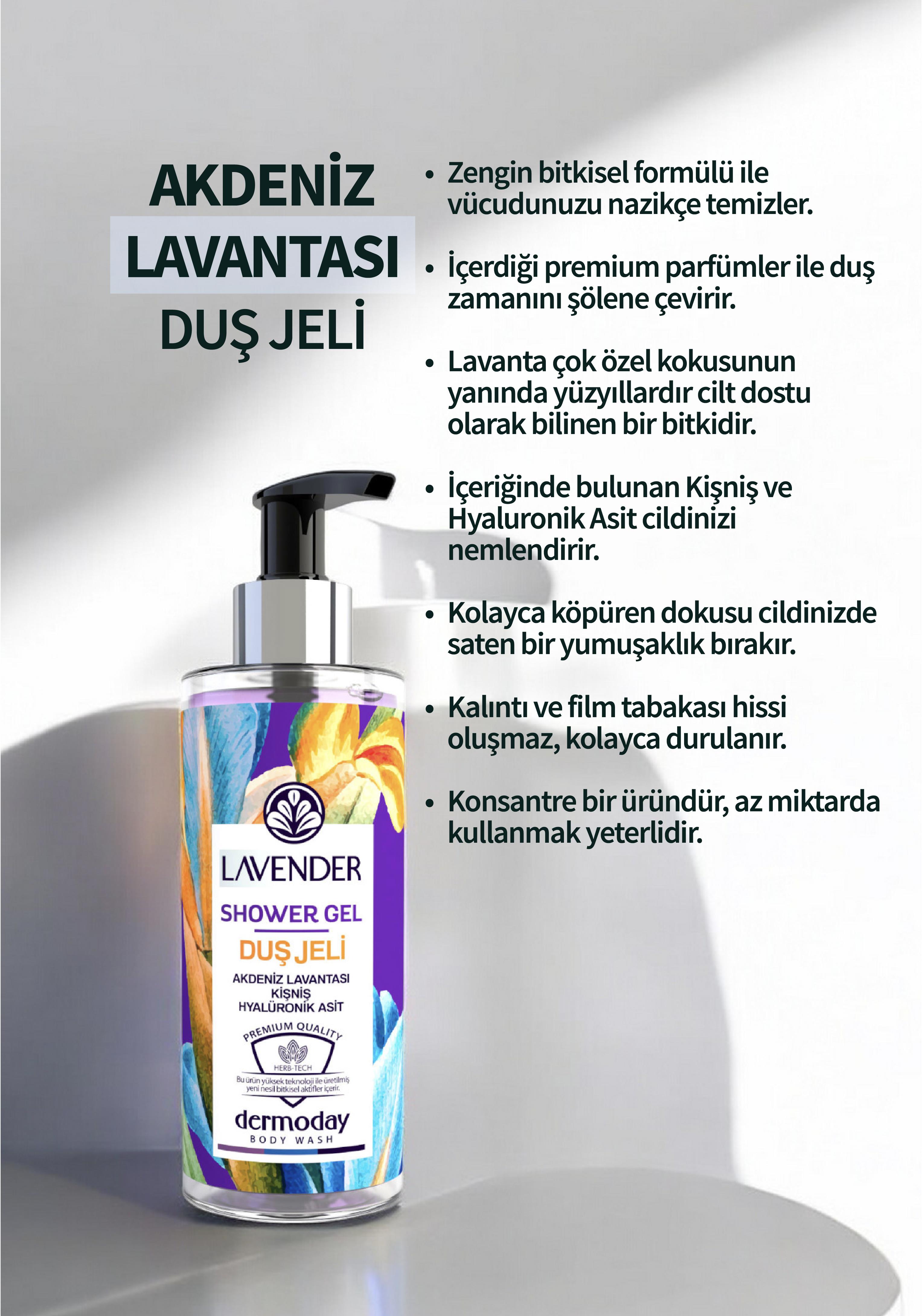 Dermoday Premium Duş Jeli - Akdeniz Lavantası Kişniş Hyalüronik Asit
