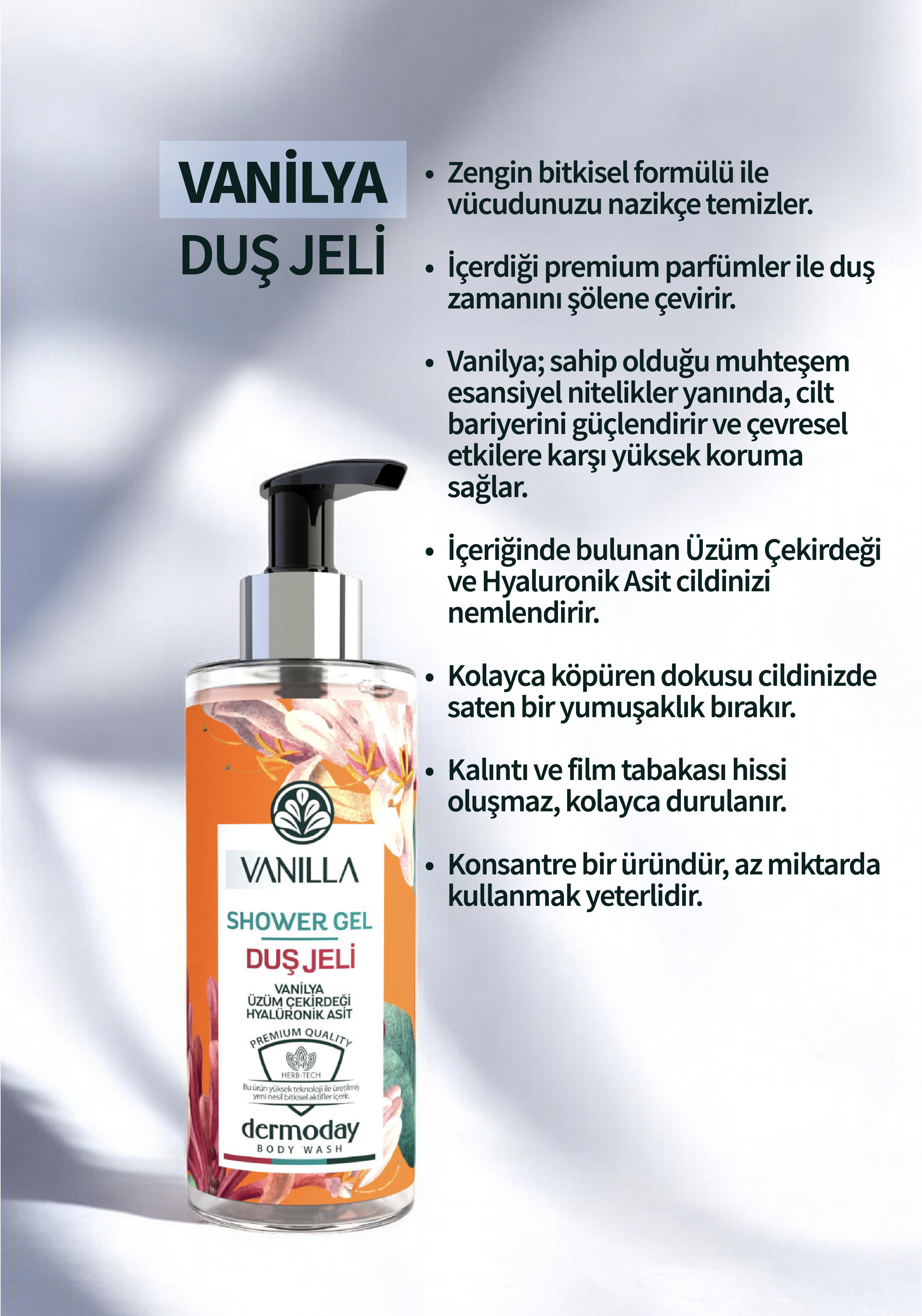 Dermoday Premium Duş Jeli - Vanilya Üzüm Çekirdeği Hyalüronik Asit