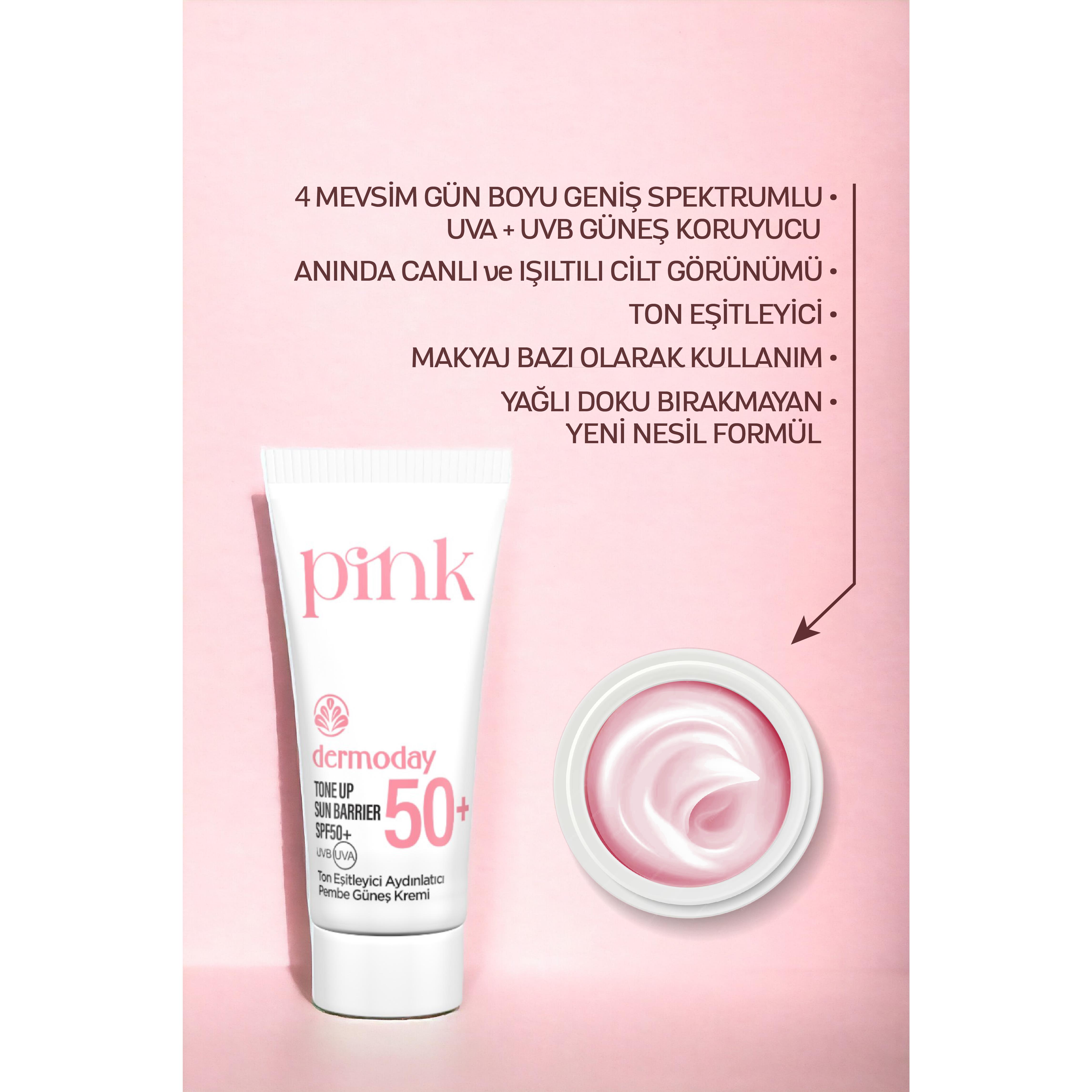 Dermoday Ton Eşitleyici ve Aydınlatıcı Pembe Güneş Kremi SPF 50+