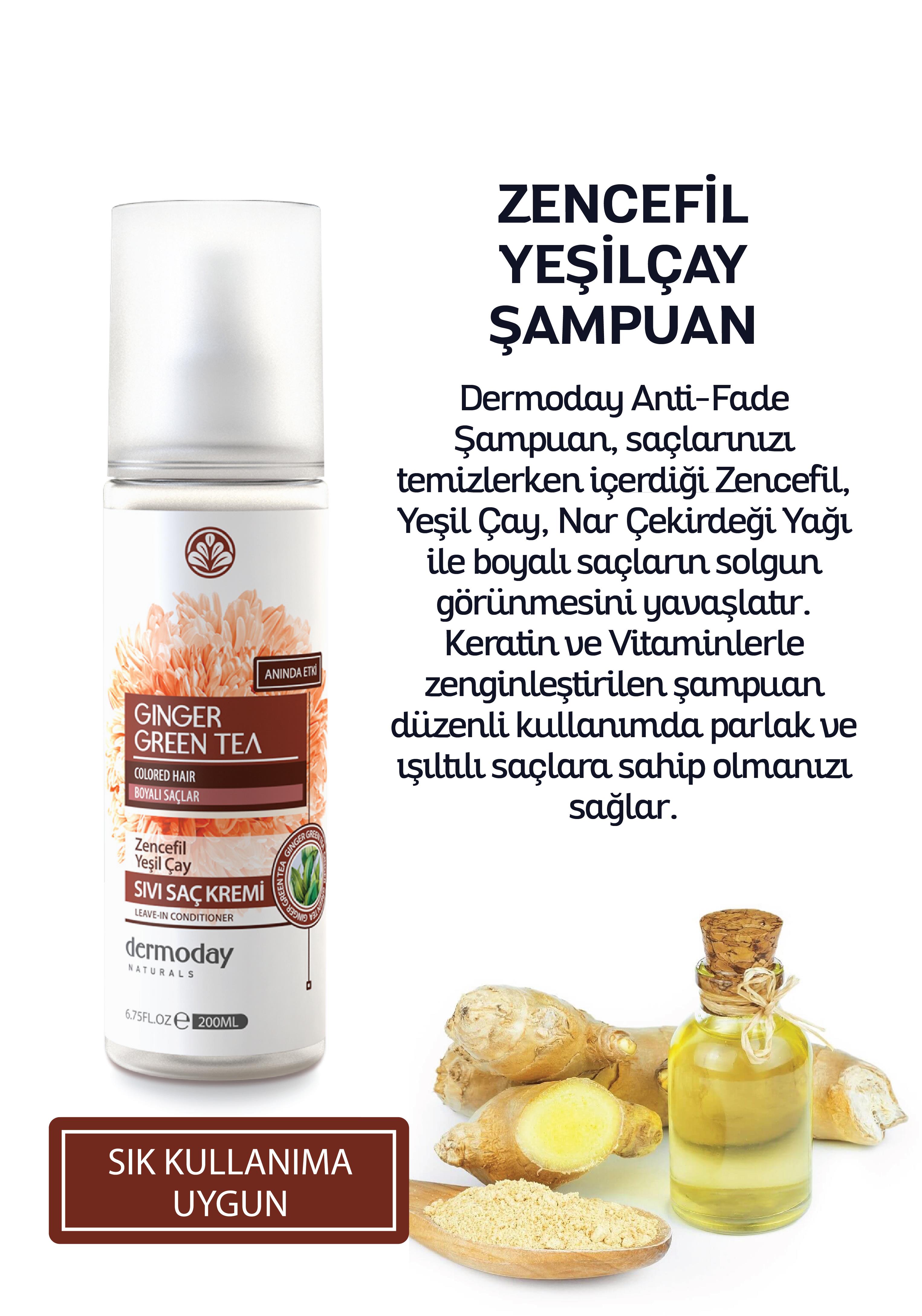 Dermoday Zencefil Yeşil Çay Sıvı Saç Kremi - Boyalı Saçlar