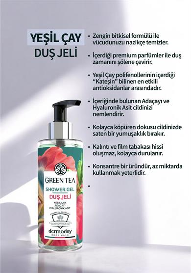 Dermoday Premium Duş Jeli - Yeşil Çay Adaçayı Hyalüronik Asit